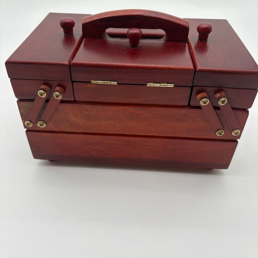 Singer Wooden Sewing Box Cantilever Accordion Jewelry Chest Cherry Finish 10.5in - Picture 5 of 10